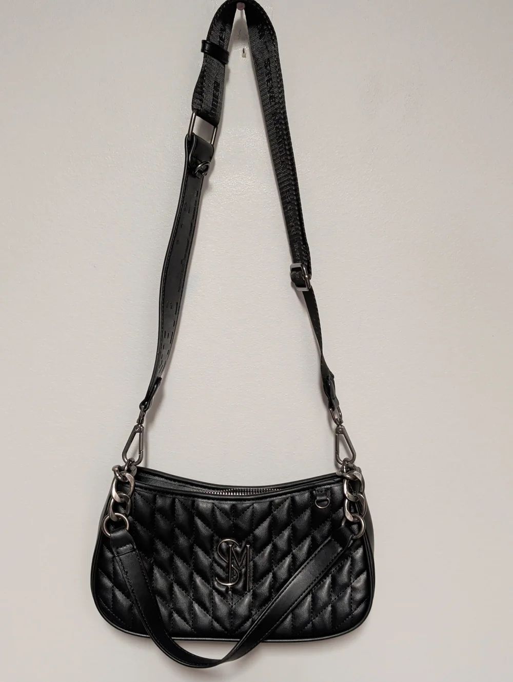 Steve Madden Black Quilted Shoulder Bag with Chain Hardware